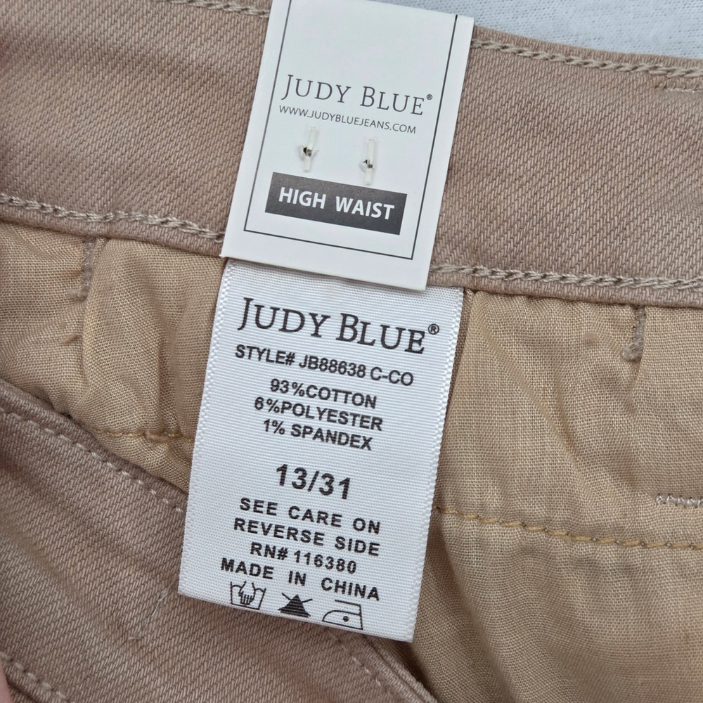 Judy Blue NEW Women Khaki High Waist Wide Leg Raw Hem Jeans Garment Dyed - Picture 4 of 7